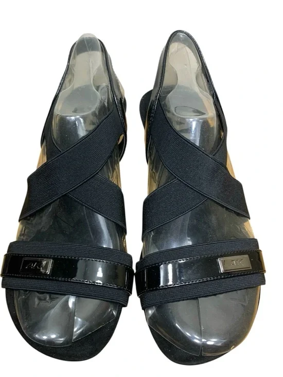 𝅺anne Klein Sport Black Wedged Elastic straps Sandals memory foam insoles - Picture 2 of 14
